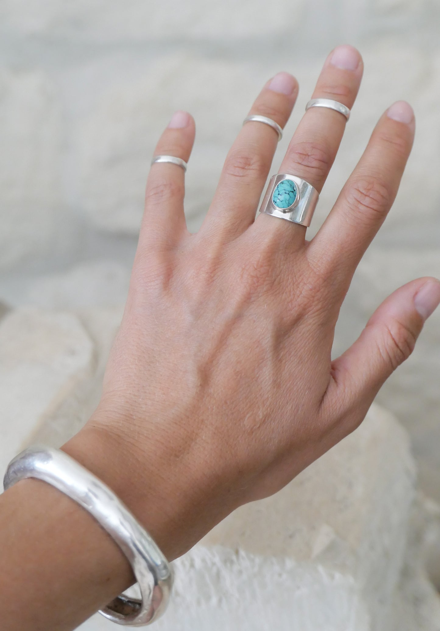 silver & turquoise shield ring: size 7