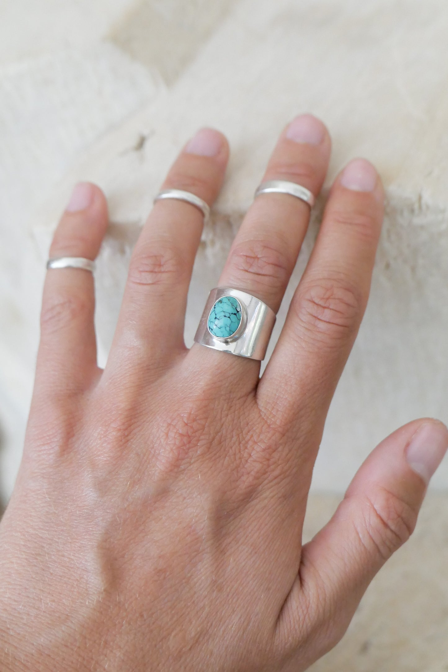 silver & turquoise shield ring: size 7