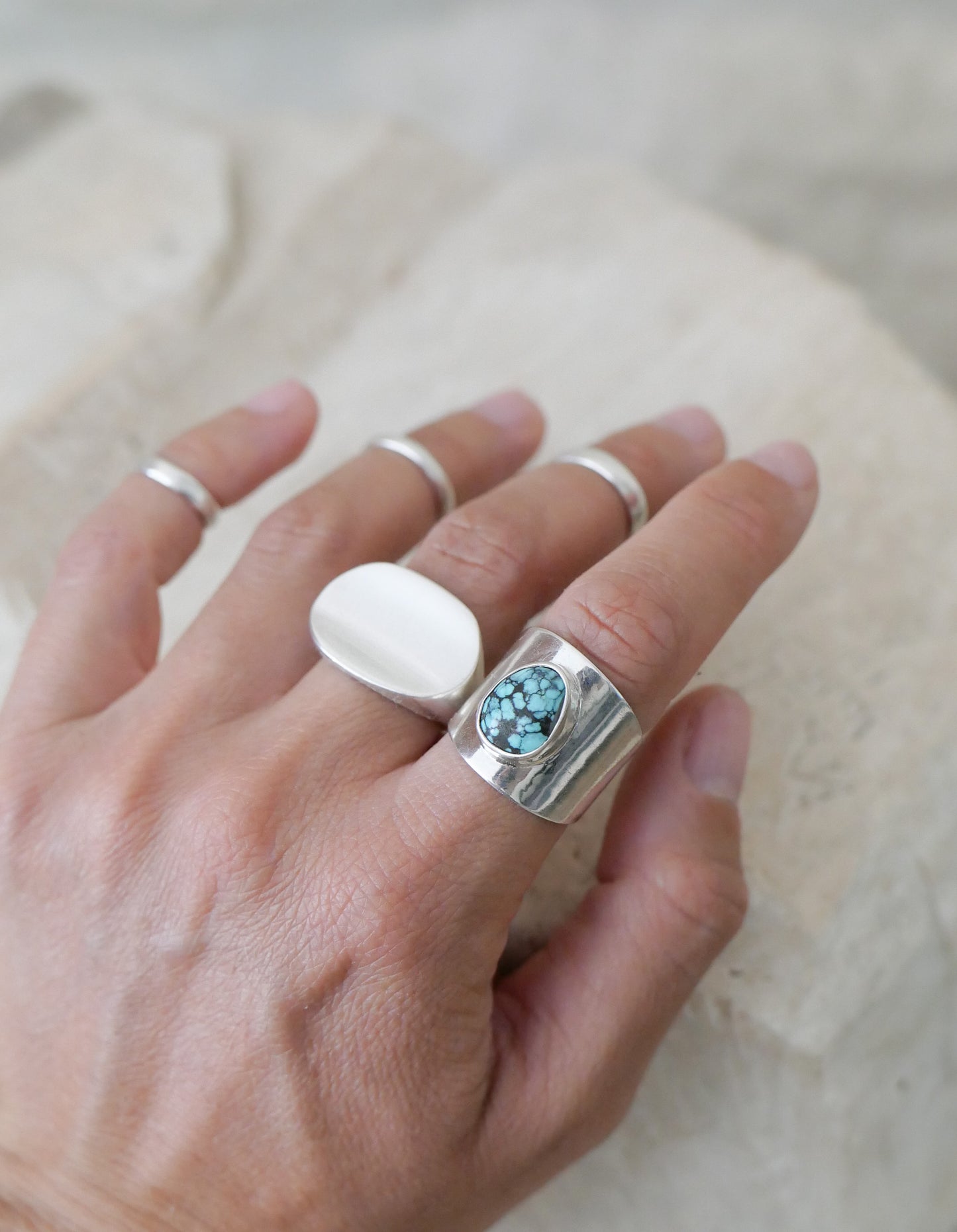silver & turquoise shield ring: size 8