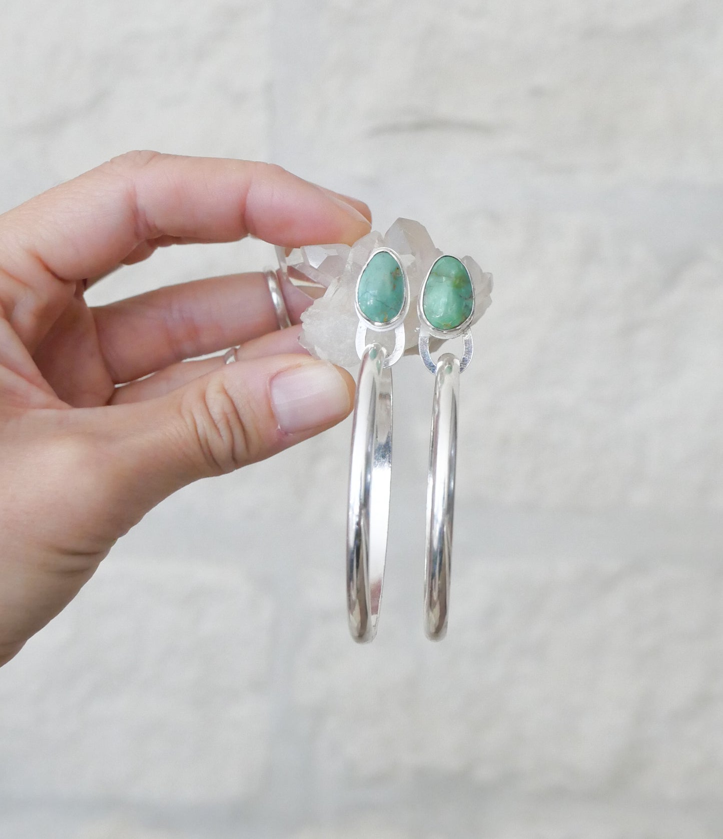 turquoise + silver stud hoops (cosmic egg)