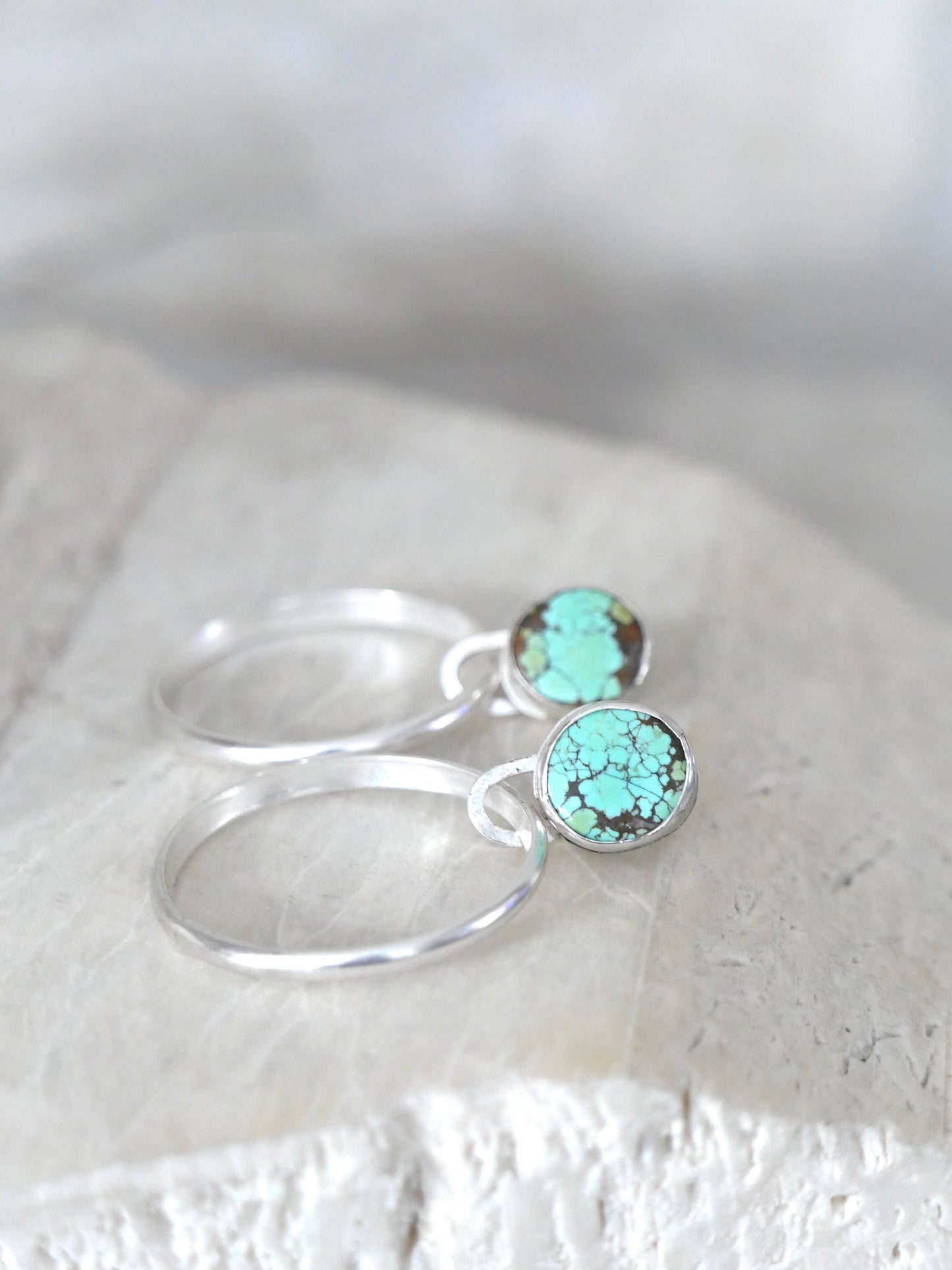 turquoise + silver stud hoops (blue moon)