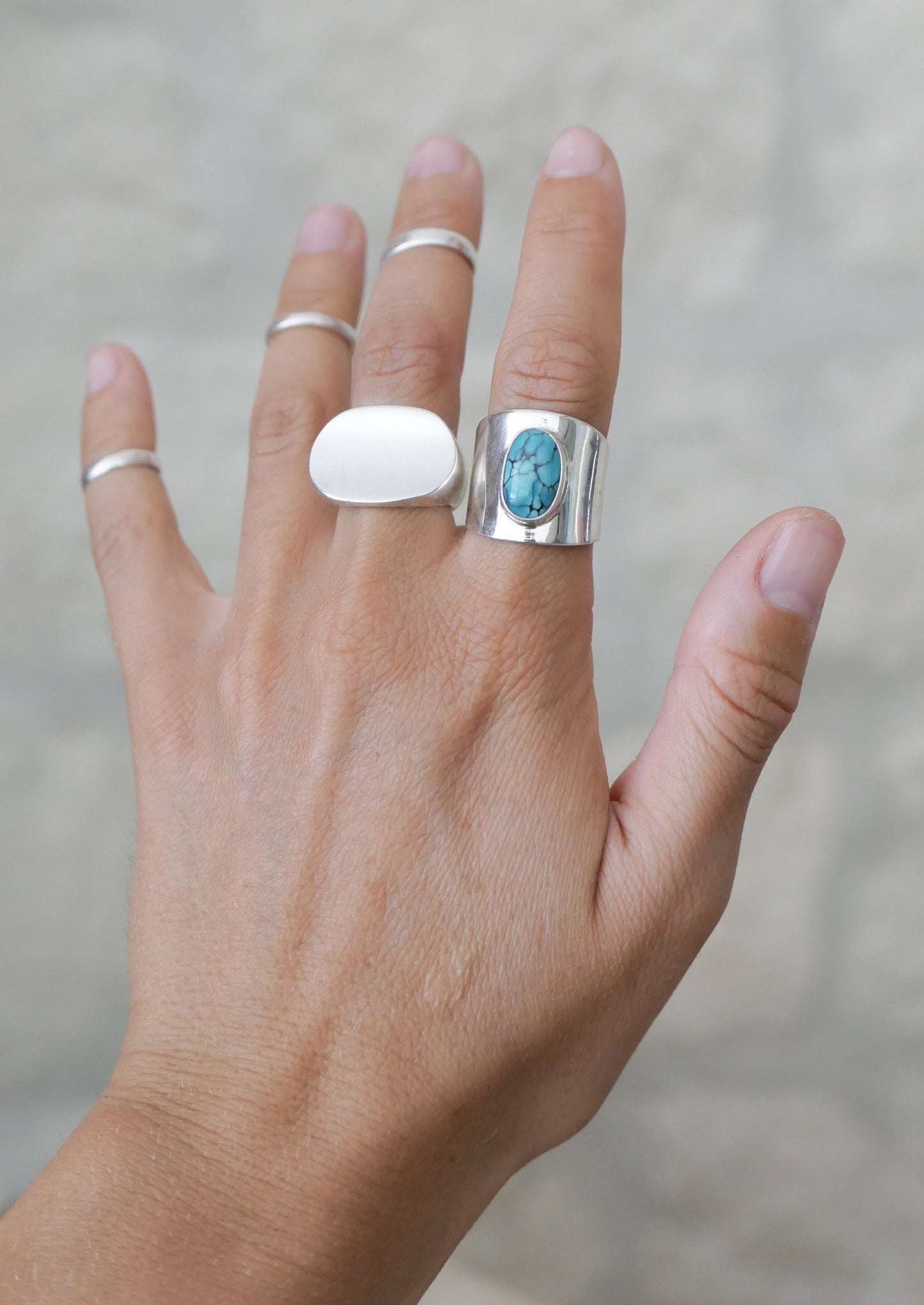 silver & turquoise shield ring: size 8