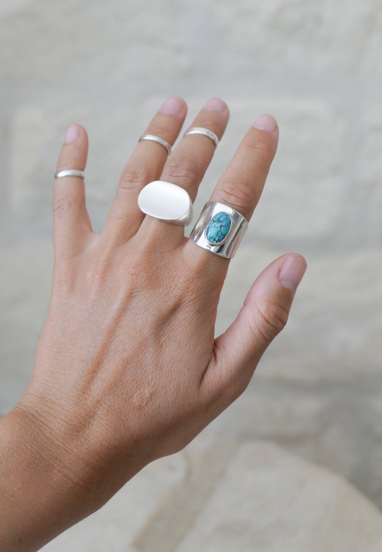 silver & turquoise shield ring: size 8