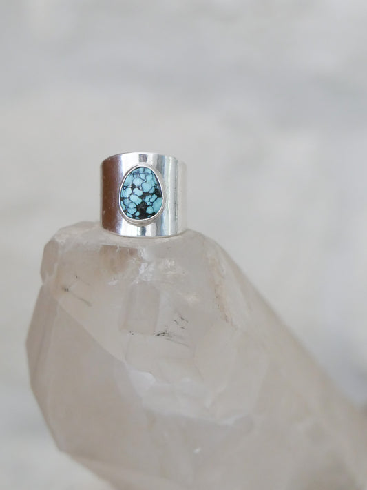 silver & turquoise shield ring: size 8