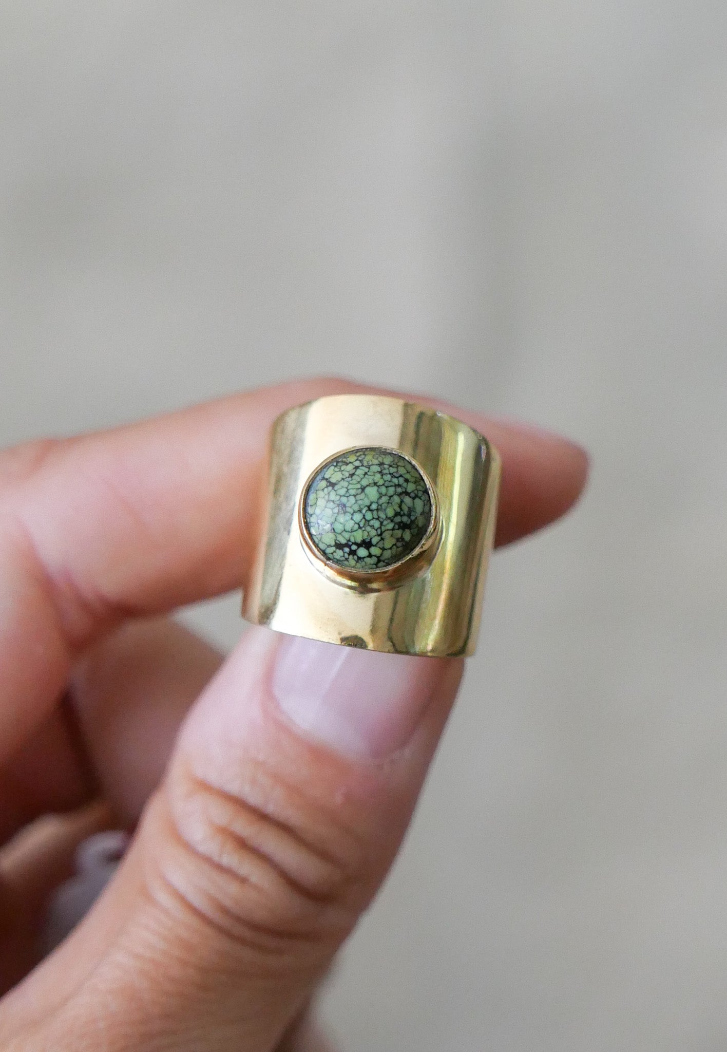 brass & turquoise shield ring: size 8