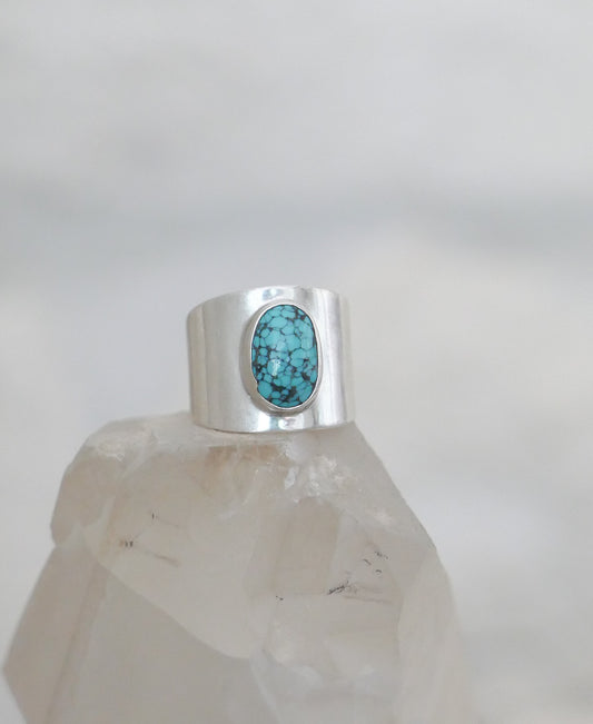 silver & turquoise shield ring: size 9