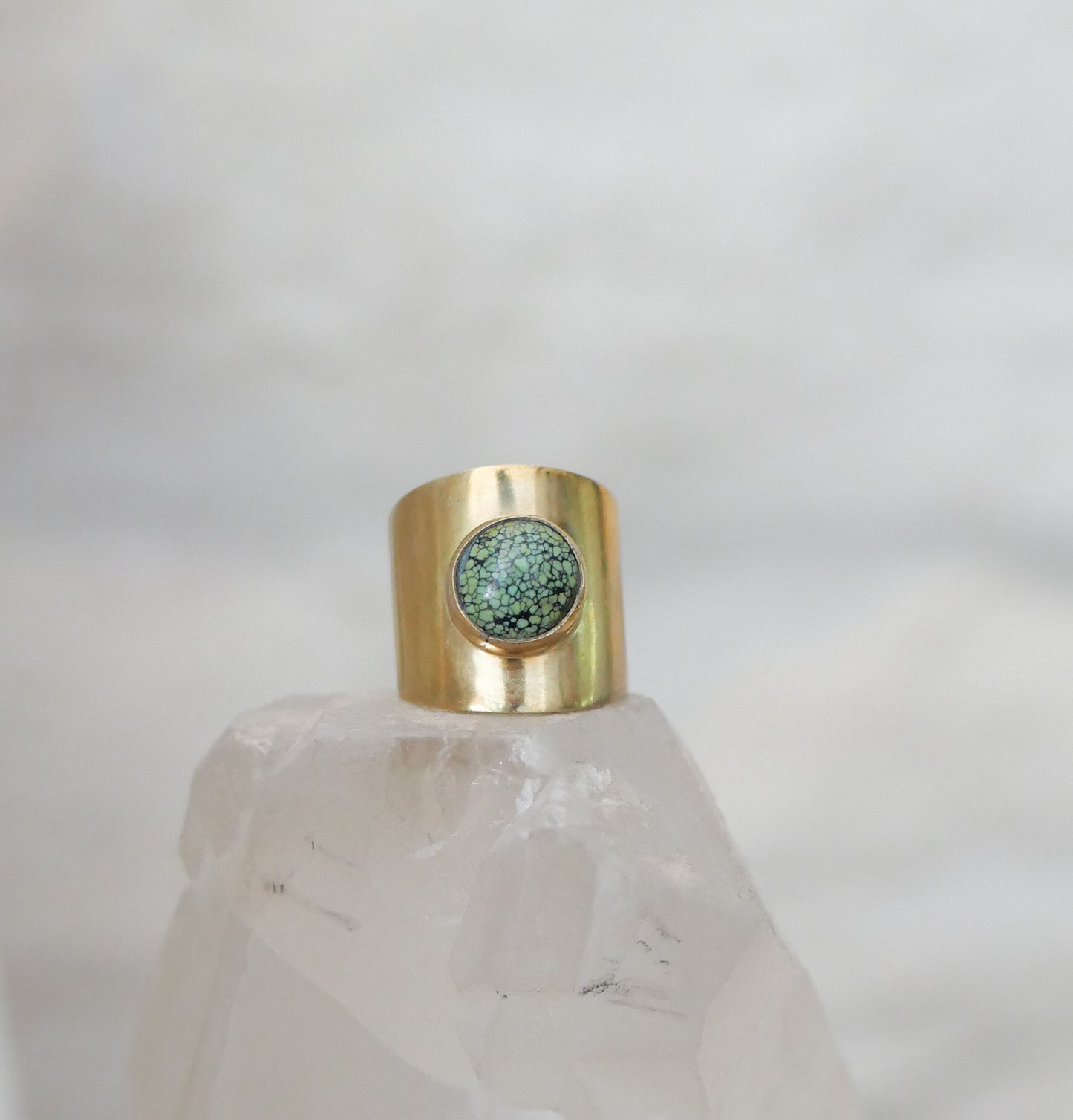 brass & turquoise shield ring: size 8