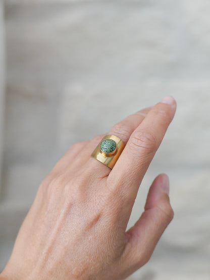 brass & turquoise shield ring: size 8