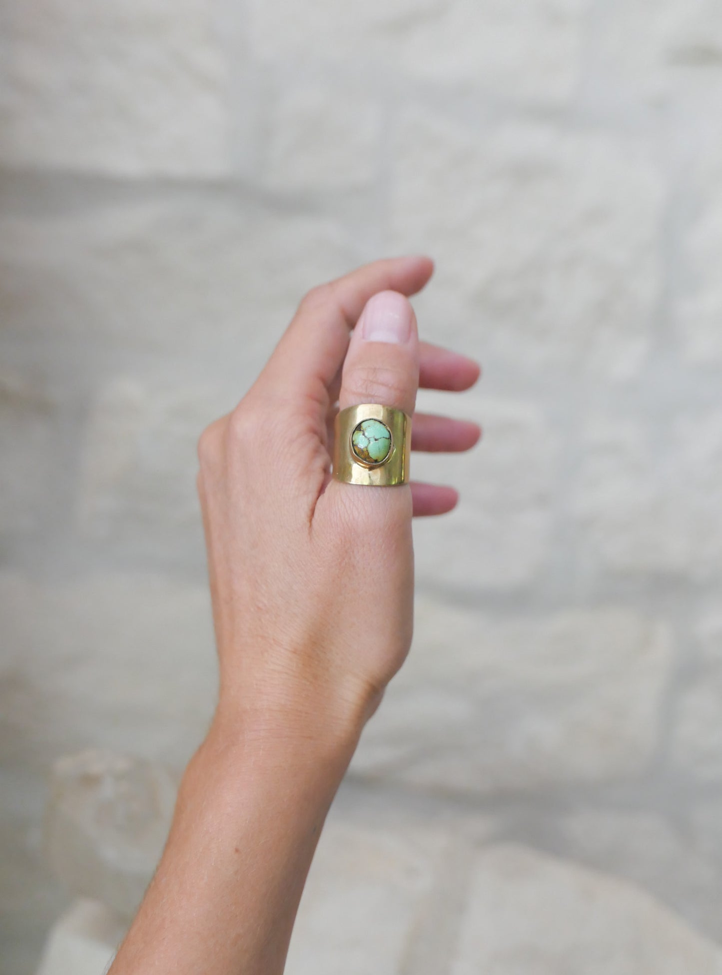 brass & turquoise shield ring: size 7.25