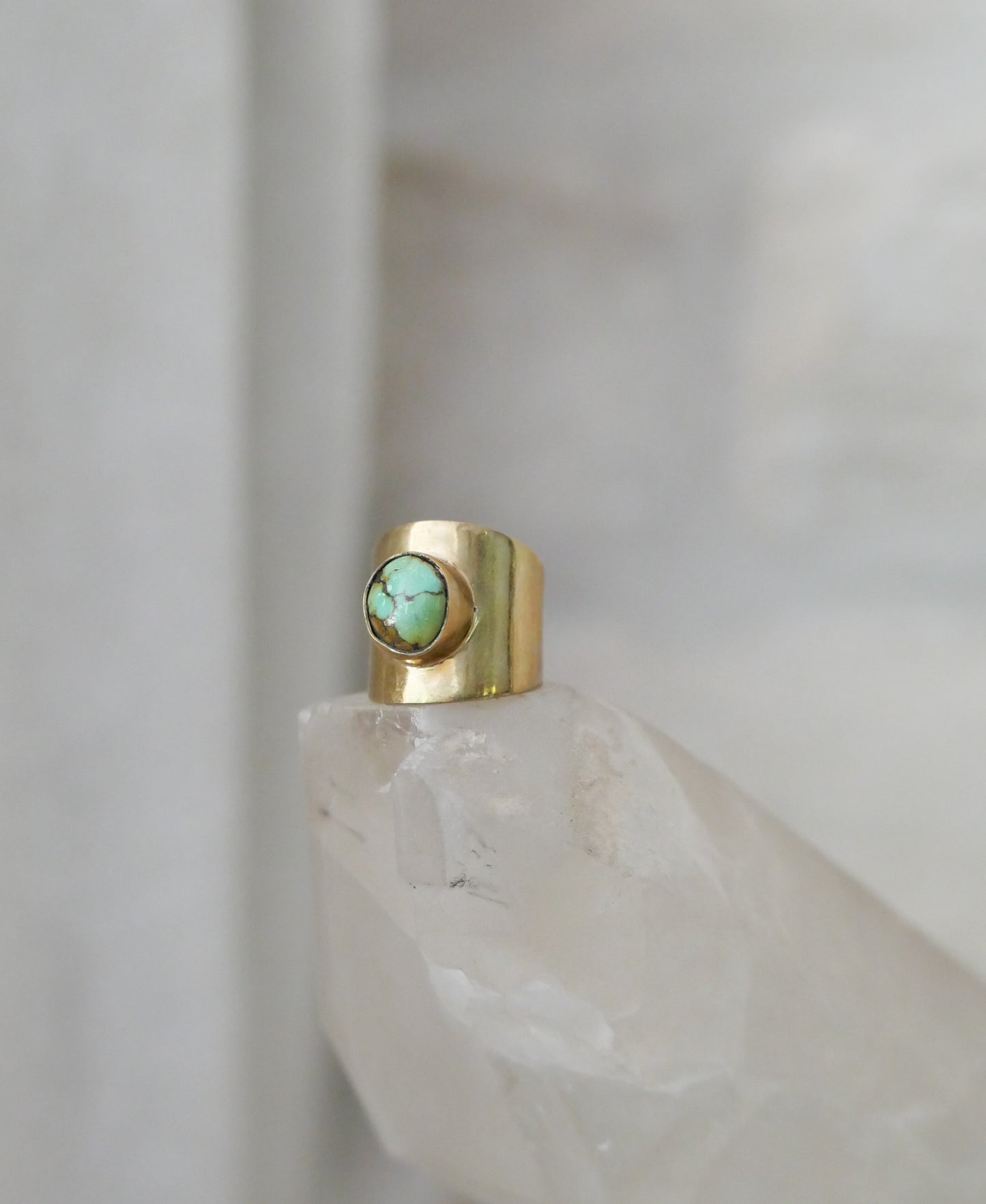 brass & turquoise shield ring: size 7.25