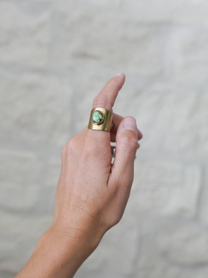 brass & turquoise shield ring: size 7.25