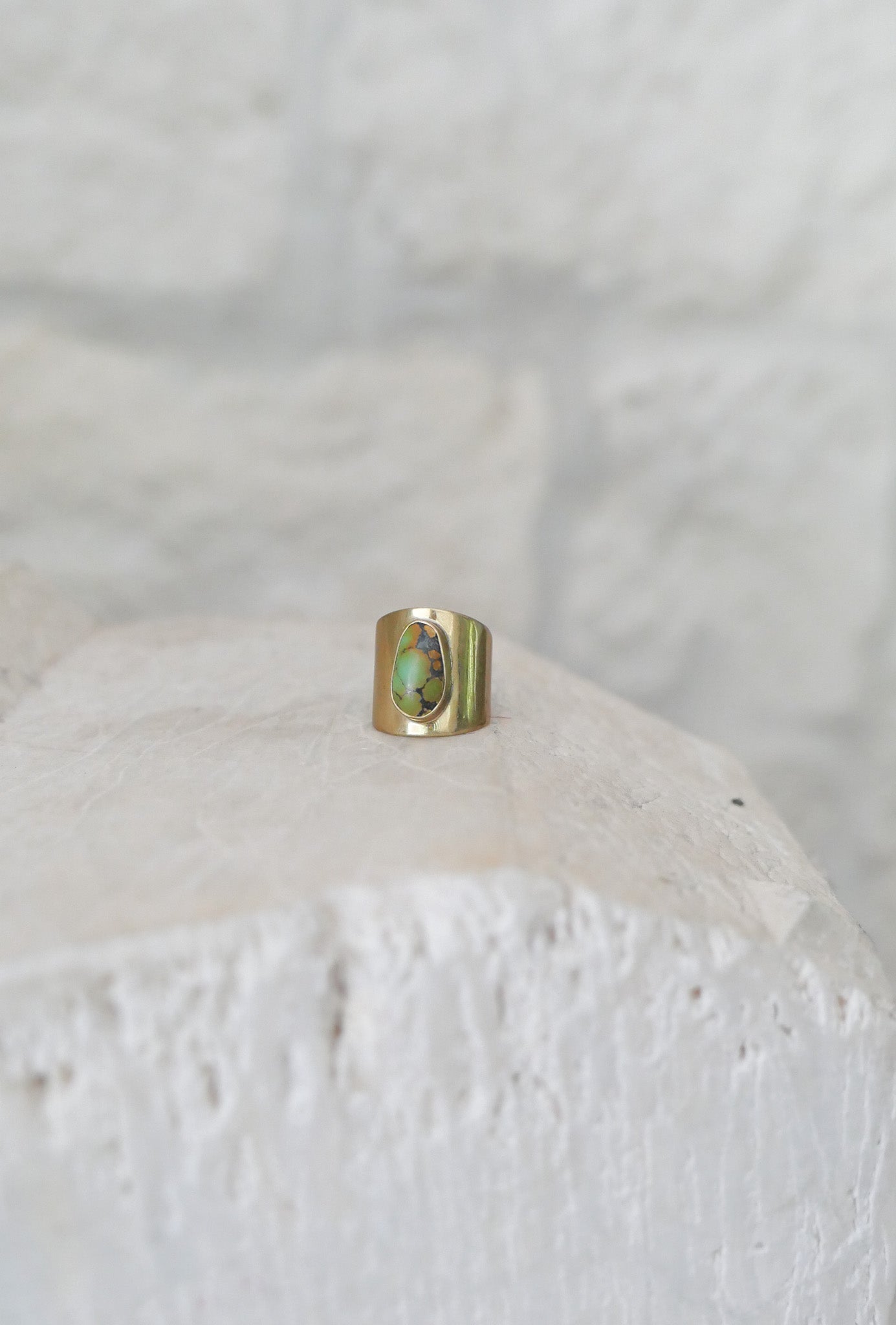 brass & turquoise shield ring: size 7