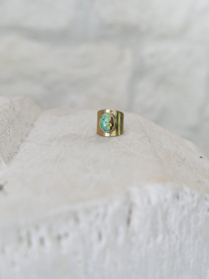 brass & turquoise shield ring: size 7.5