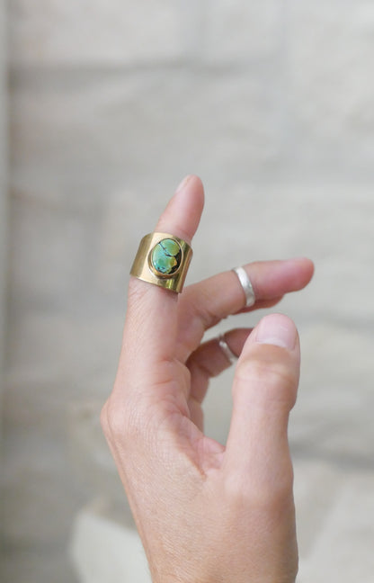 brass & turquoise shield ring: size 7.5