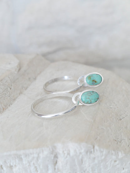 turquoise + silver stud hoops (oval)