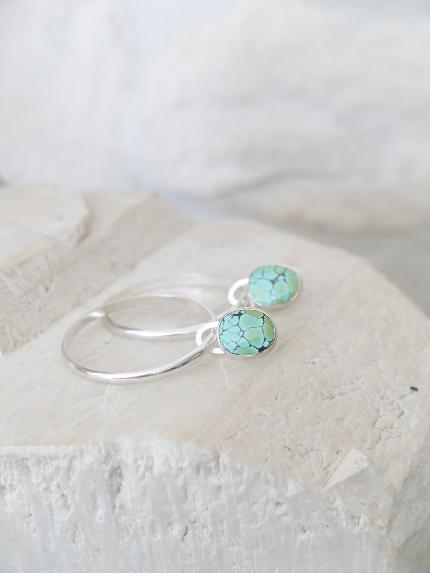 turquoise + silver stud hoops (blue moon)