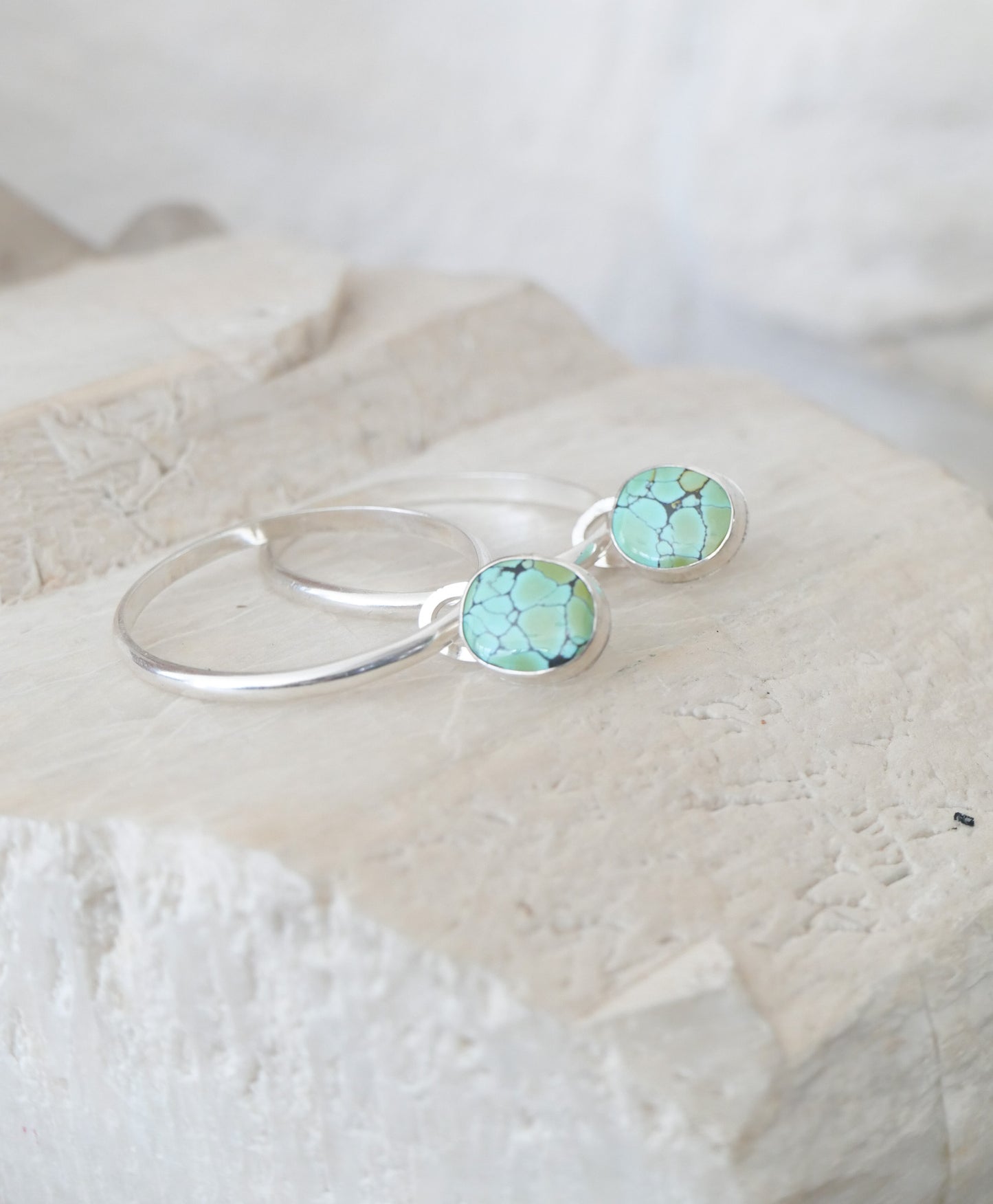 turquoise + silver stud hoops (blue moon)