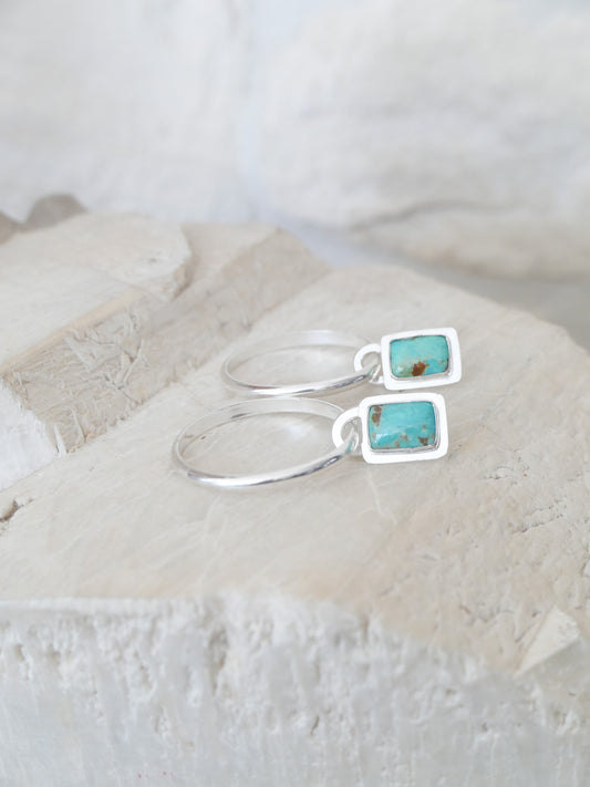 turquoise + silver stud hoops (rectangle)