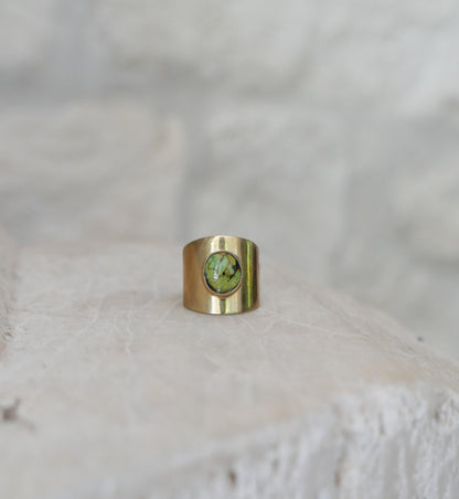 brass & turquoise shield ring: size 8